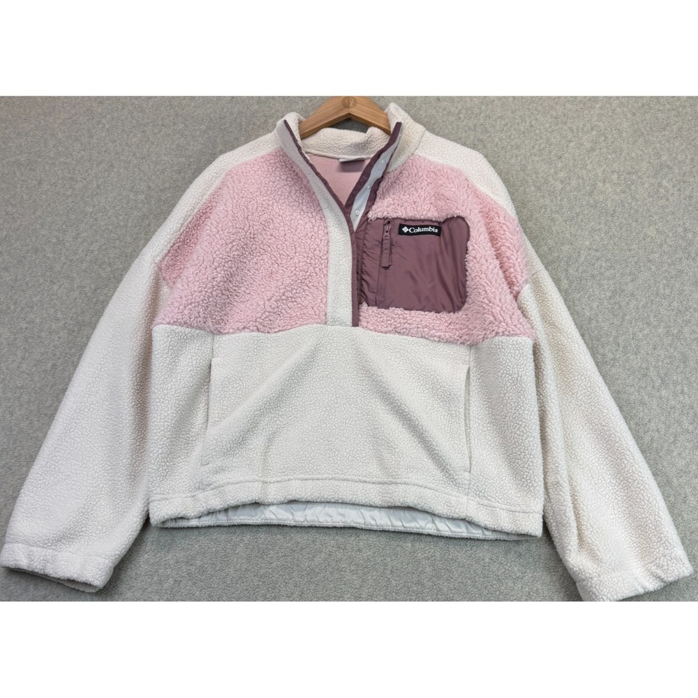 Columbia Womens Lodge Sherpa 1/2 Snap Fleece Pullover Cream Pink Classic Mock L